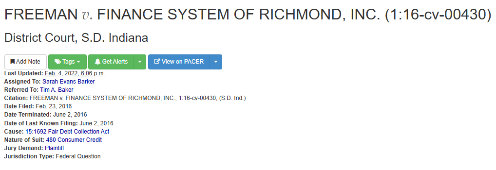 FREEMAN v. FINANCE SYSTEM OF RICHMOND, INC.