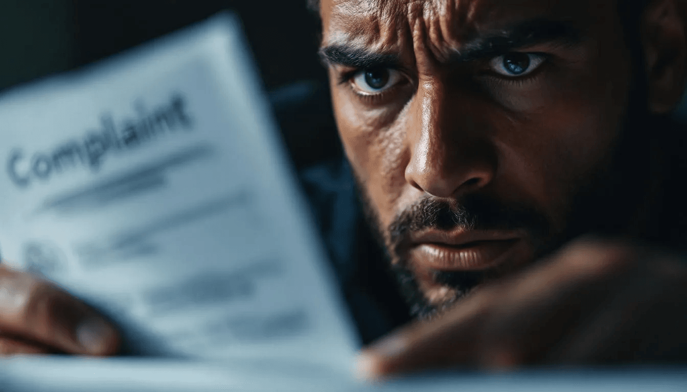 A person filling out a complaint form about illegal debt collection practices.
