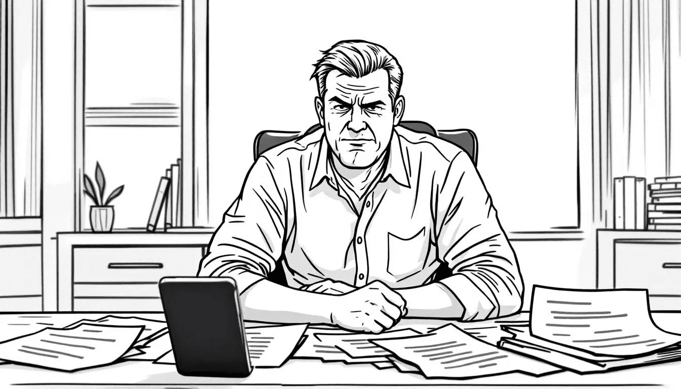 A person responding to debt collectors, with a blurred phone and paperwork in the foreground.