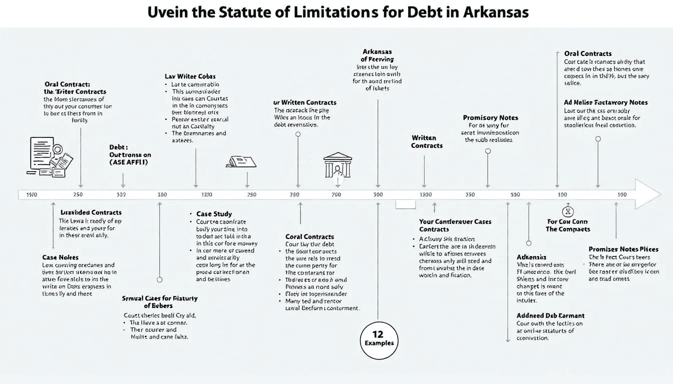 A timeline depicting the statute of limitations for debt in Arkansas.