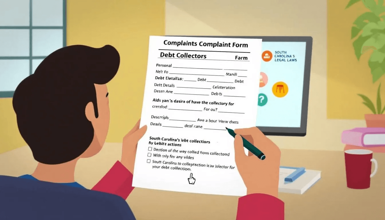 A visual representation of filing complaints against debt collectors, showing a complaint form.