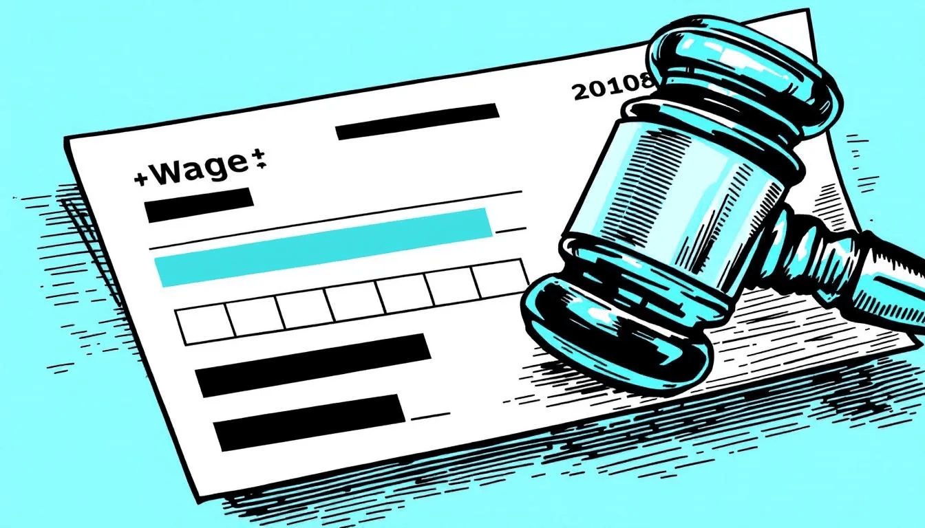 Wage garnishment laws in Alaska, depicted with an image of a paycheck with blurred details.