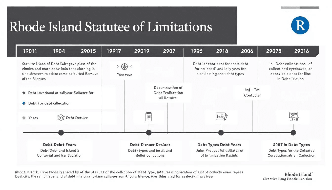 A graphic showing the statute of limitations related to debts in Rhode Island.