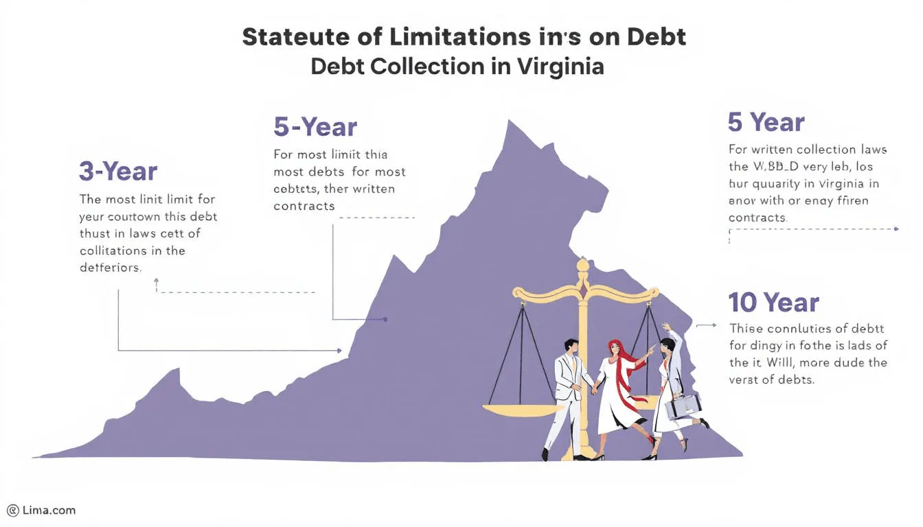 A timeline illustrating the statute of limitations on debt collection in Virginia.