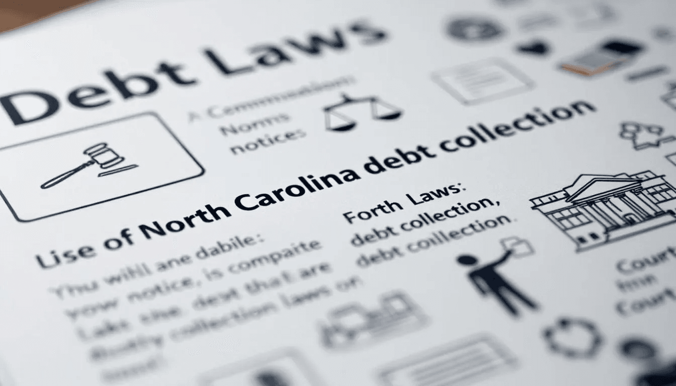 An overview of North Carolina debt collection laws with a blurred image of a legal document.
