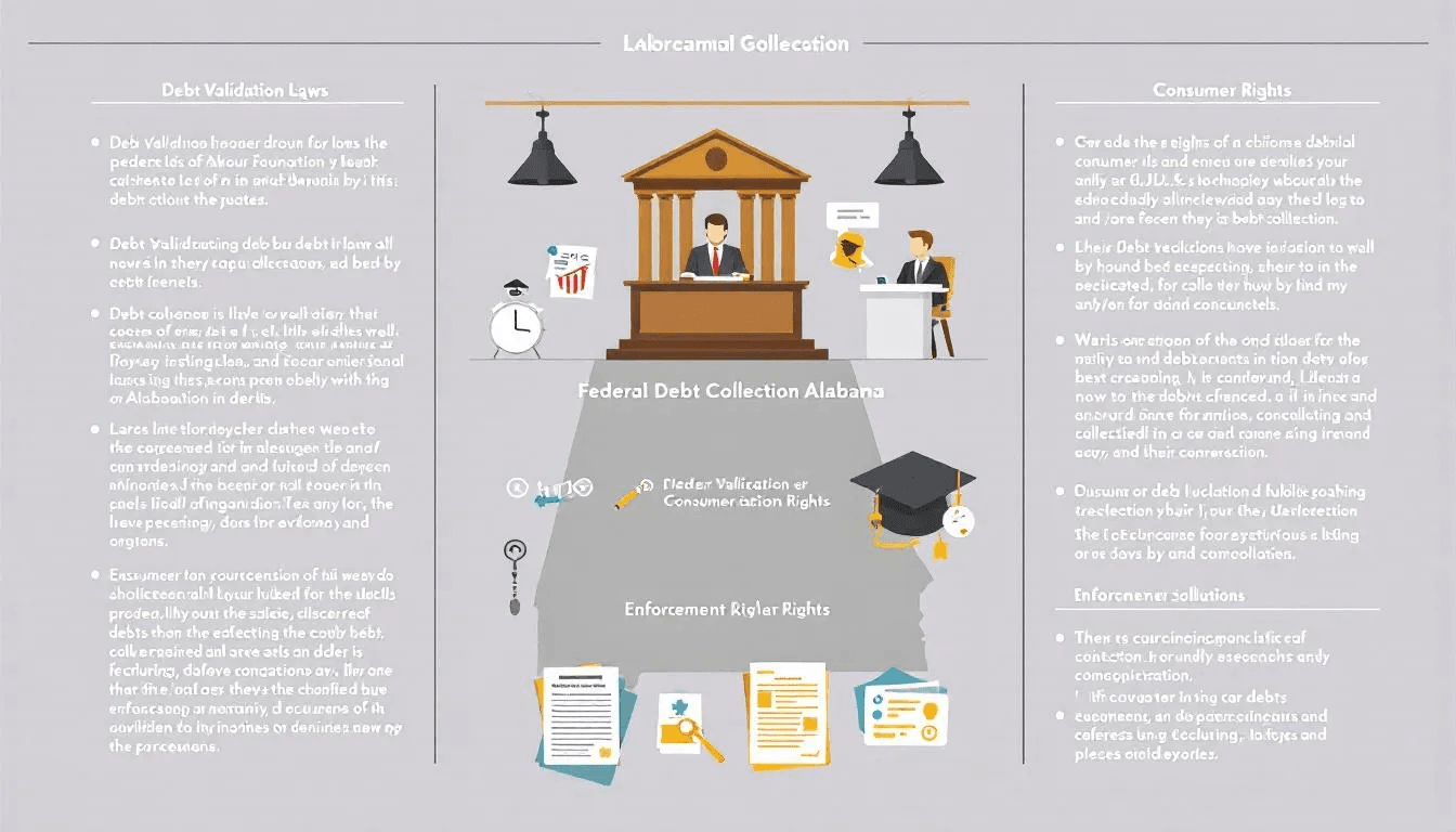 An illustration depicting federal debt collection laws applicable in Alabama.