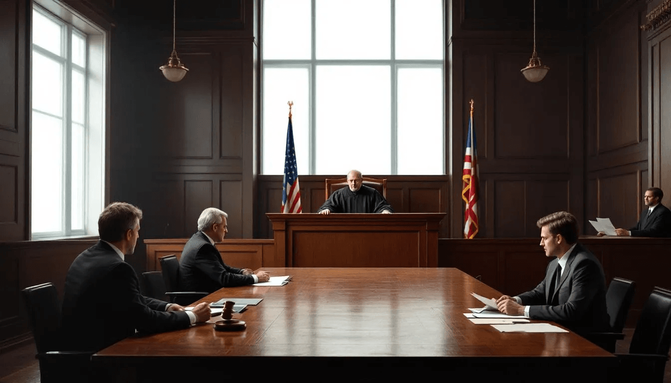 A courtroom setting where a debt collection lawsuit is taking place in Vermont.