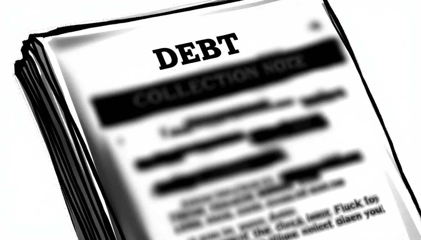 Prohibited debt collection practices in Alaska, illustrated with a blurred image of a debt collector's notice.