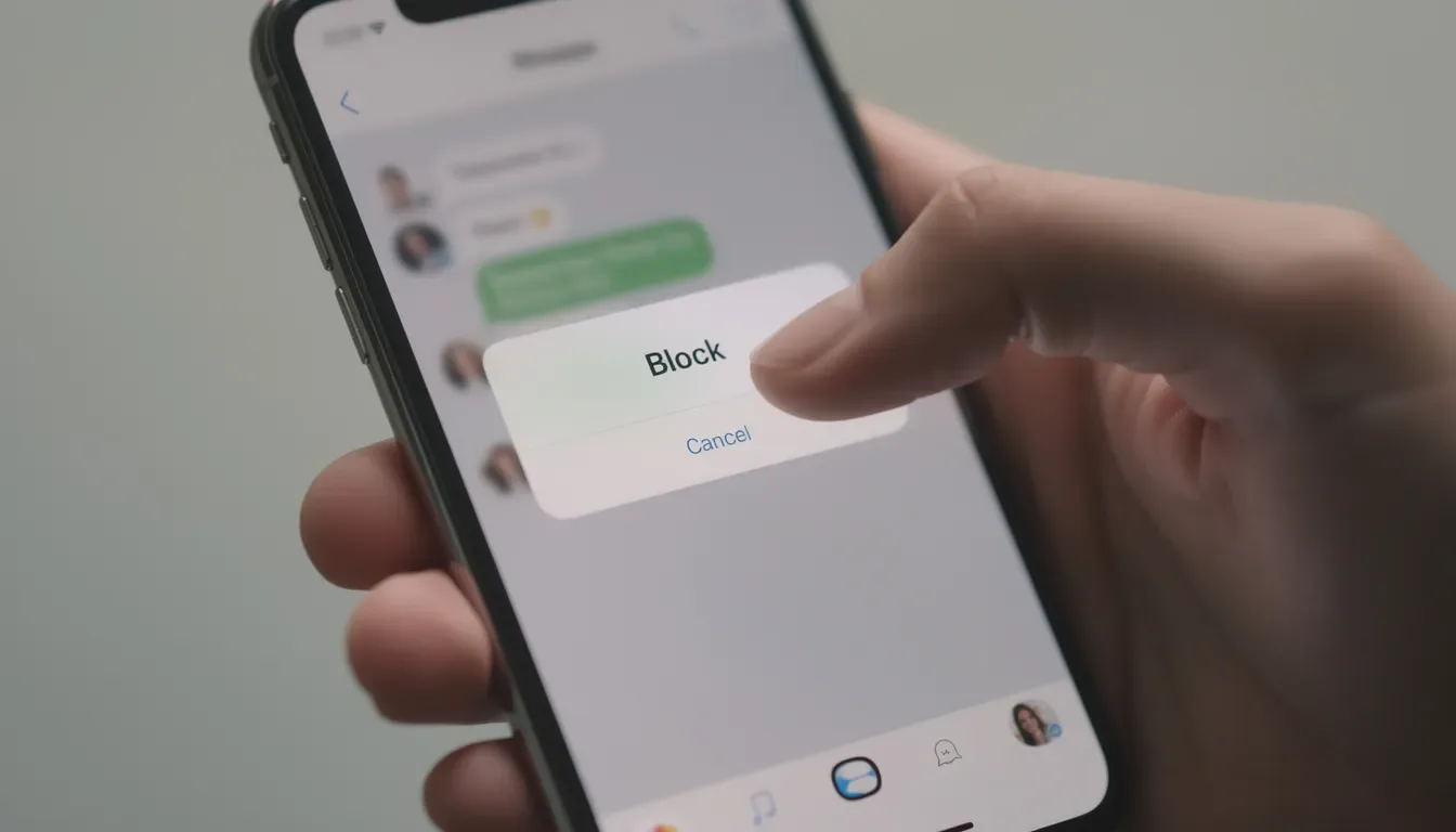 A person is seen pressing the block button on a smartphone screen, symbolizing their decision to stop unwanted communication from debt collectors. This action reflects the importance of understanding fair debt collection practices and the rights consumers have under federal law.
