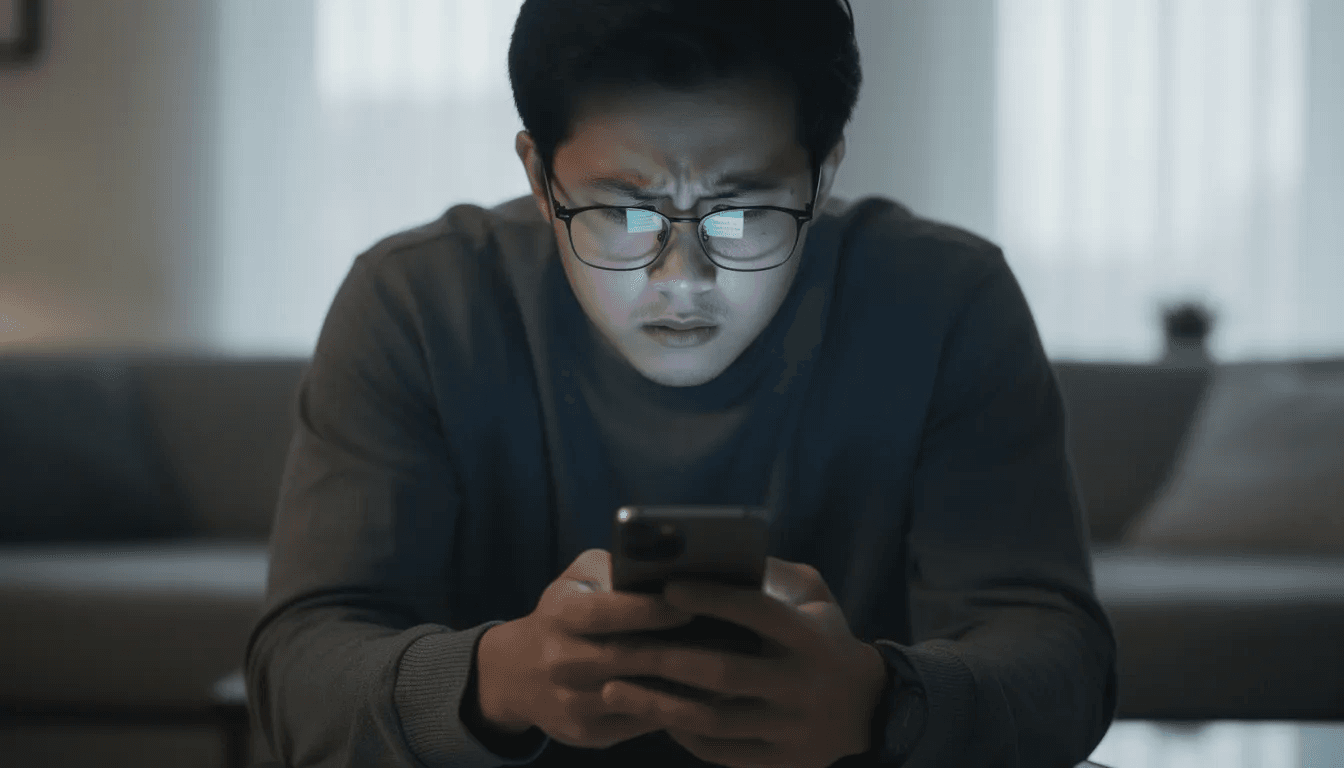 A person appears visibly stressed while checking their phone, possibly due to receiving debt collector calls related to a personal financial matter. The image conveys the anxiety often associated with debt collection practices and the impact on one’s mental well-being.