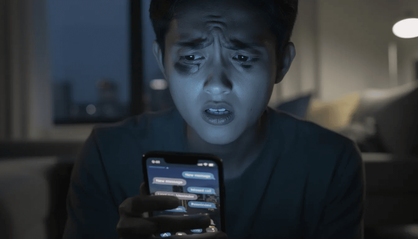 A stressed person is holding a smartphone displaying multiple notifications, possibly related to debt collection efforts. The image conveys the pressure of managing debts, such as credit card debt or medical bills, and the emotional toll of repeated communication from debt collectors.