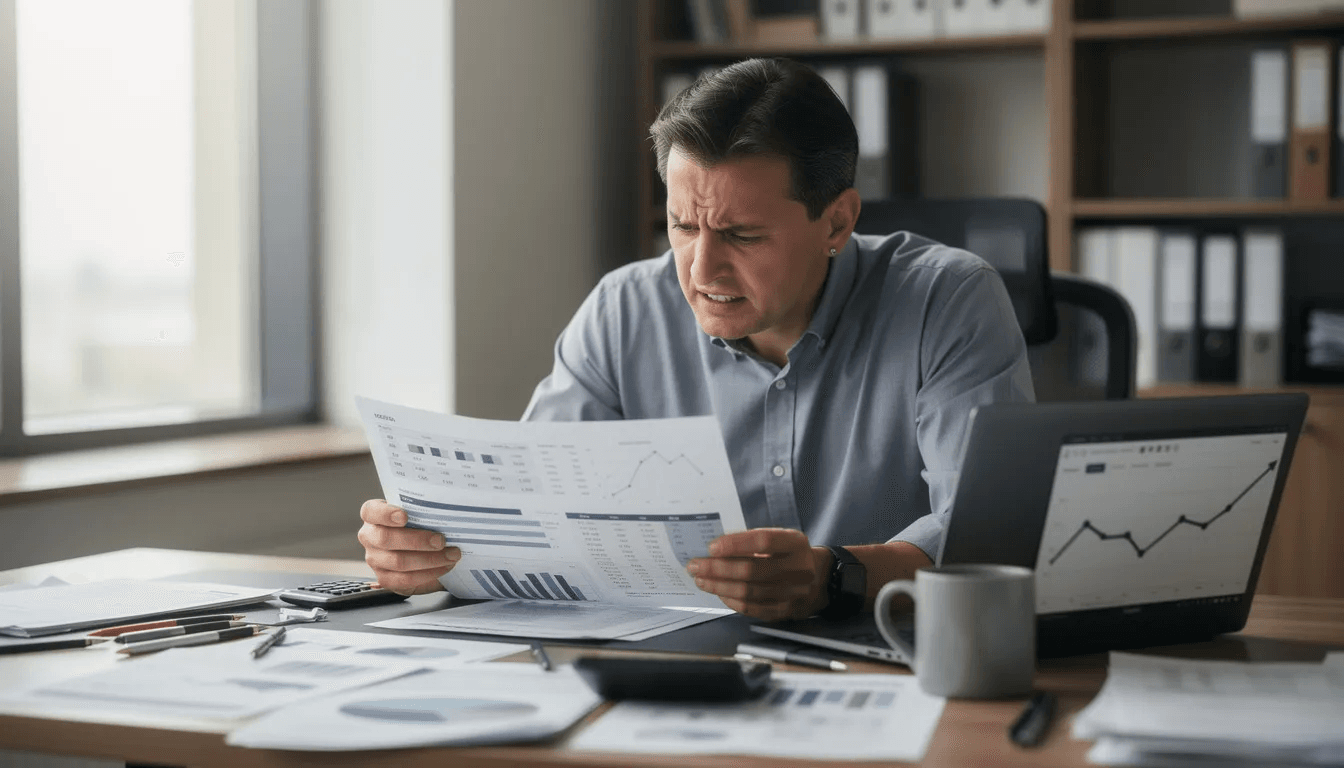 A person sits at a desk, reviewing financial documents with a concerned expression, likely contemplating their outstanding debt and the implications of dealing with a debt collector. The scene suggests they may be assessing their credit report and considering payment options for a particular debt.