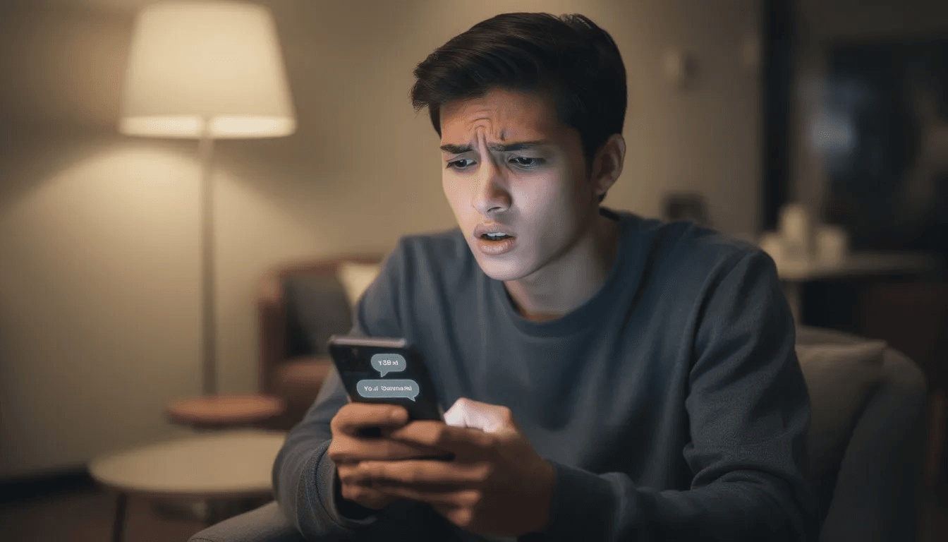 A person appears stressed while checking their phone, displaying a concerned expression as they likely confront overdue accounts and debt collection issues. The image captures the emotional weight of financial pressures and the anxiety associated with debt recovery and collection calls.